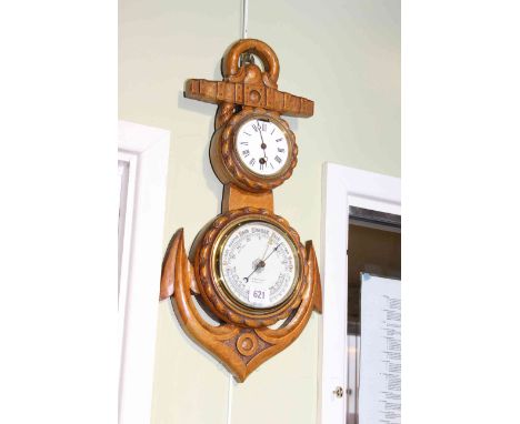 Oak rope and anchor clock barometer