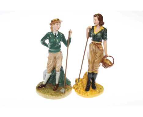 Two Royal Doulton figures 'Women's Land Army' and 'The Land Girl', with boxes