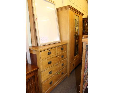 Late Victorian ash mirror door wardrobe and late Victorian four height chest (2)