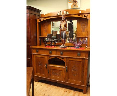 Arts and Crafts silky oak mirror back sideboard, apparently Australian, 152cm