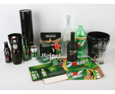 James Bond - Collection of drinks related items including Belvedere vodka, Blackwell Jamaican Rum, Heineken beer, Coca Cola, 