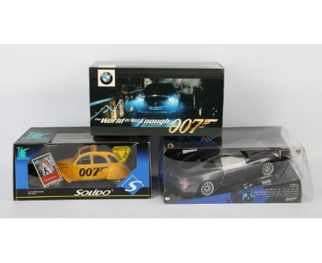 James Bond - Three model cars, BMW Z8 The World Is Not Enough 1:18, Solido 2CV and Marks & Spencer Aston Martin Vanquish Die 