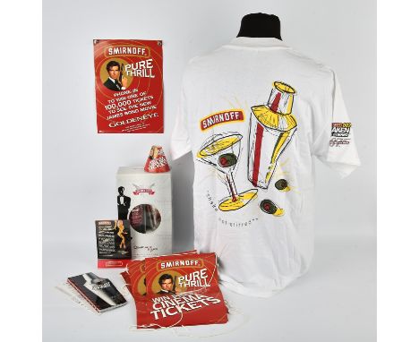 James Bond - Smirnoff Vodka limited edition box set, Martini recipe book, Goldeneye hanging display, T Shirt and other items.