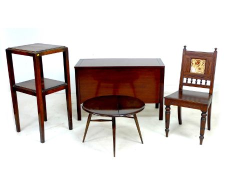 A group of four pieces of furniture, comprising a small Ercol drop leaf side table, 61.5 by 51.5 by 40.5cm high a Victorian o