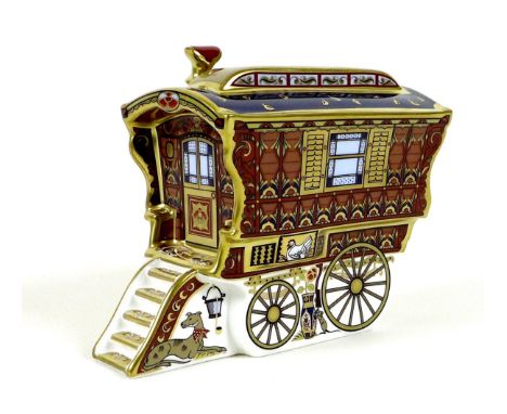 A Royal Crown Derby paperweight, modelled as 'The Ledge Wagon Gypsy Caravan', one of a limited edition of 1250 and is the fir