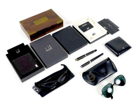 A group of vintage designer gentleman's accessories, comprising a pair of Ray-Ban Aviator sunglasses, in original case, a pai