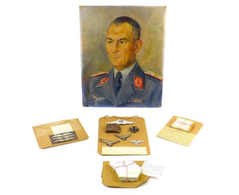P. Sieberts (German, 20th century): portrait of Major Schmidt of the Luftwaffe, oil on board, signed and dated '1943', with g