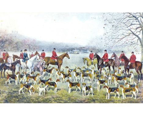 After Cuthbert Bradley (British, 1861-1943): 'Sixteen-and-a-half Couple of the Duke of Rutland's Dog-Hounds', a print from th