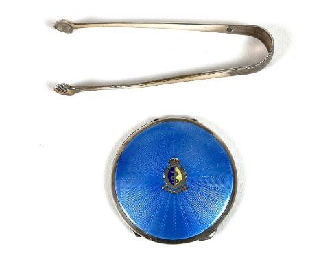 A Royal Army Medical Corps silver and enamel compact, the top with blue guilloche enamel starburst from the R. A. M. C. insig