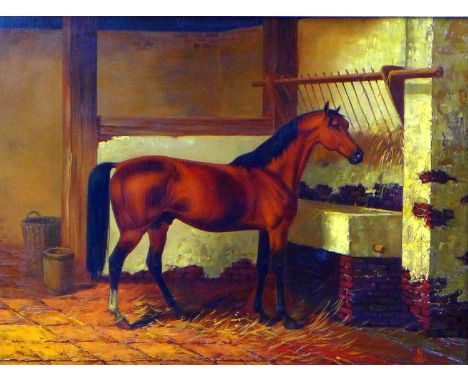 Kingsley S. Chalon (British, 1872-1932): an equine portrait, depicting a chestnut horse in stable setting, bearing a monogram