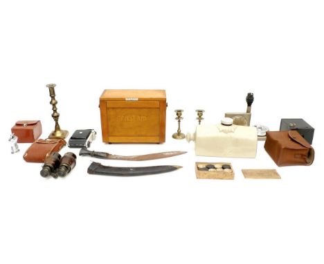 A group of vintage collectables, comprising a Reynolds and Branson Ltd First Aid box, 28 by 14 by 22cm high, a Kukri, blade l