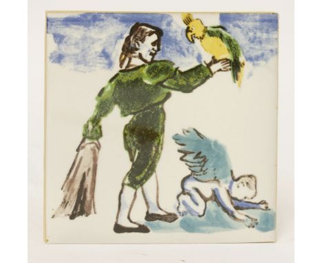 *Paula Rego (British/Portuguese, b.1935)MATADOR COM PAPAGAIO E ANJOPainted ceramic tile, 1989, with the stamped signature, nu