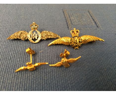 9 carat gold and enamel R.A.F. sweetheart brooch, 4.1cm across, 3g gross; with an unusual pair of 9 carat gold R.A.F. emblem 