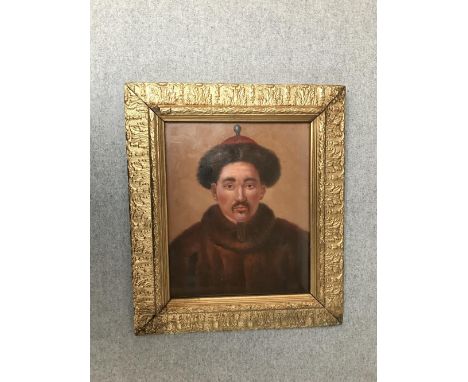 Oil on board, portrait of Chinese Emperor Qianlong, 22x17.5cm   Please check condition before bidding