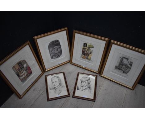 4 Oliver Preston coloured prints of 2 Simon Davies portrait drawings