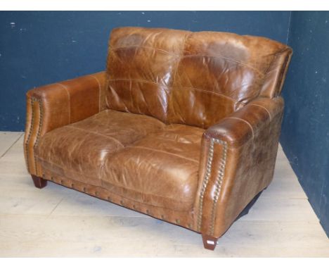 Contemporary style 2 seater brown leather sofa 83 x 126 cm