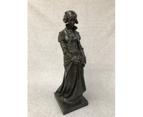 Good C19th bronze of Marguerite, carrying a book, foundary F Barbedienne,  artist E. Aizelin, good patination, 52cmH