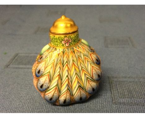 Chinese ceramic snuff bottle with peacock feathers   Please check condition before bidding