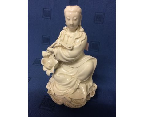 White ceramic figure of Guan ying, 19cm H   Please check condition before bidding