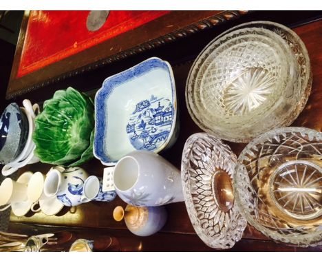 Ashworth ironstone blue and white bowl, studio and other ceramics and glass