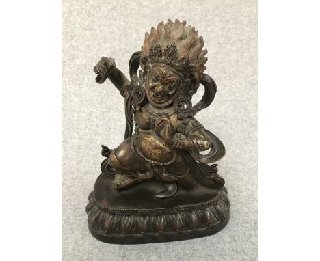 Chinese bronze temple Buddha with Qian Long mark (King Kong), 18cm H   Please check condition before bidding