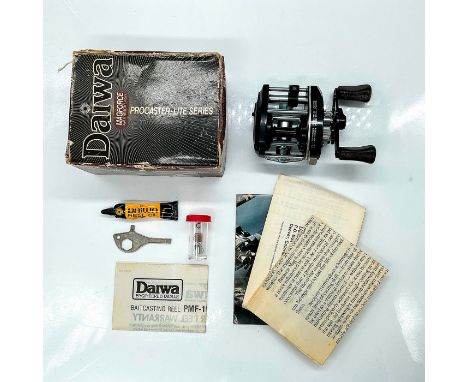 Swell little baitcaster! Capacity: 110 yds./12 lb. This item has its original papers, wrench oil, spare pawl, and box which m