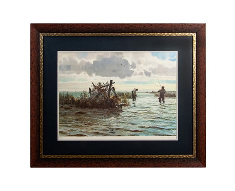 Titled: Blindside. Limited edition lithograph housed in wood frame with black colored matte. Artist signed and numbered in pe