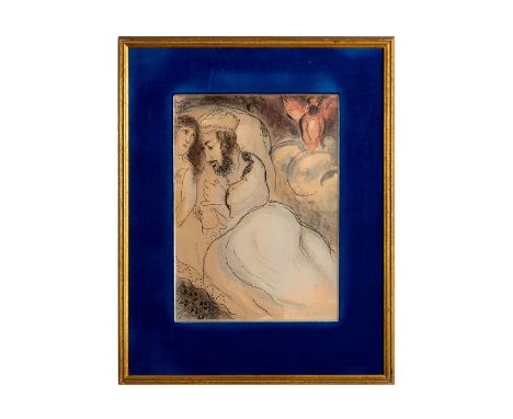 Beautiful color lithograph on paper of Sarah and Abimelech printed for a special edition of the original Bible lithographs by