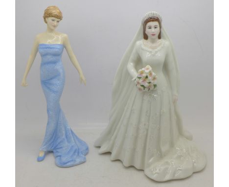 Two figures; Royal Worcester HM Queen Elizabeth II, 2007 and Royal Doulton Diana, Princess of Wales
