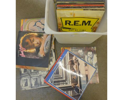 Forty-three LP records, including Neil Young, David Bowie, Rolling Stones, The Jimi Hendrix Experience, The Beatles, etc.