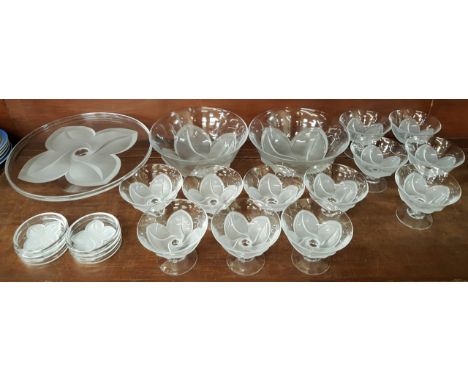 A set of twelve glass Crystal D'arques J.G. Durand bowls with coasters and two larger bowls and a comport