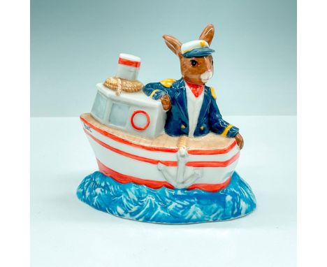 Ship Ahoy part of the Travel series. Dark and light blue, white, coral, brown, and tan coloration. Made for U.K. Ceramics Ltd