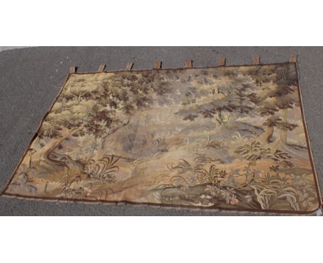 A FLEMISH TAPESTRY, DEPICTING A LANDSCAPE with a tower in the distance 190 x 110cm