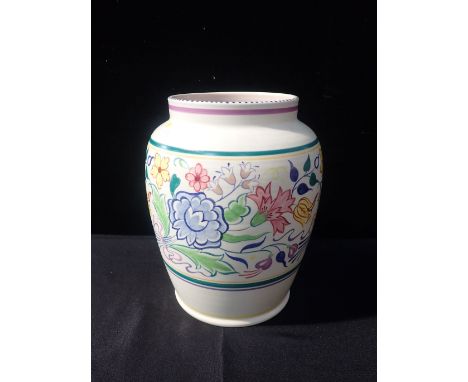 A LARGE POOLE POTTERY VASE, TRADITIONALLY PAINTED painted and impressed marks, 28cm high