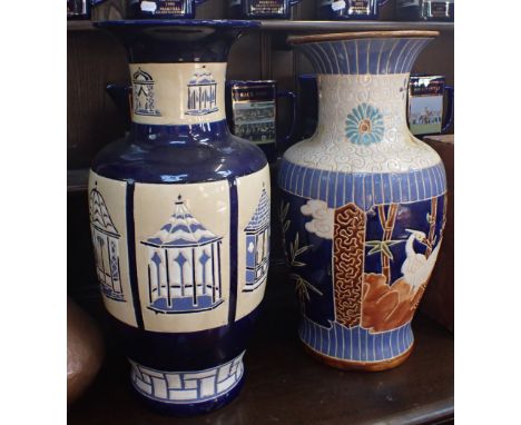 A BRANNAM 'GAZEBO' VASE, OF ORIENTALIST STYLE 53cm high, and a similar Chinese vase 51cm high (2)