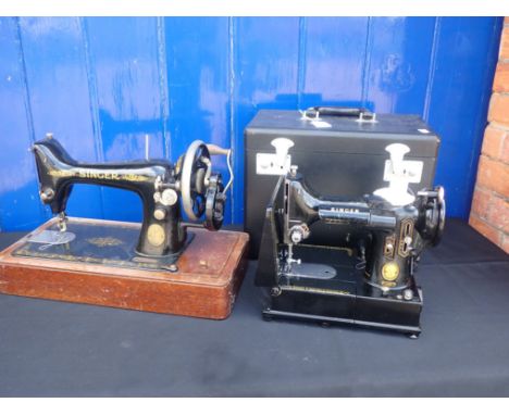 A SINGER MODEL 222K ELECTRIC SEWING MACHINE (cased) with control pedal and instructions (some wear to japanning, untested), w
