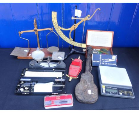 A COLLECTION OF SCALES AND INSTRUMENTS including a Dochin Chinese bullion scale, a paper scale, a Planimeter, etc