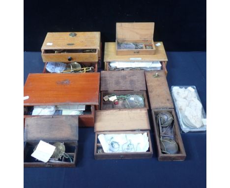 A COLLECTION OF APOTHECARY SCALES 19th century and later, some with weights, mostly in wooden cases