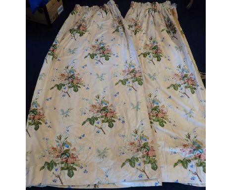 A PAIR OF COUNTRY HOUSE CHINTZ CURTAINS lined and interlined with pencil pleats, some damage to lining 180cm length by 170 wi