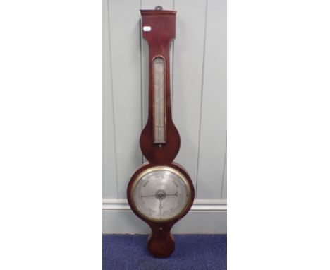 A 19TH CENTURY MAHOGANY CASED WHEEL BAROMETER by A. COLOMBA, 57 Charles St. Hatton Garden (a/f)