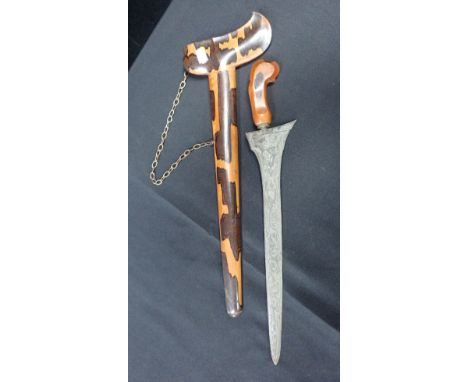 A KRIS, IN WOODEN SCABBARD the blade 36cm long