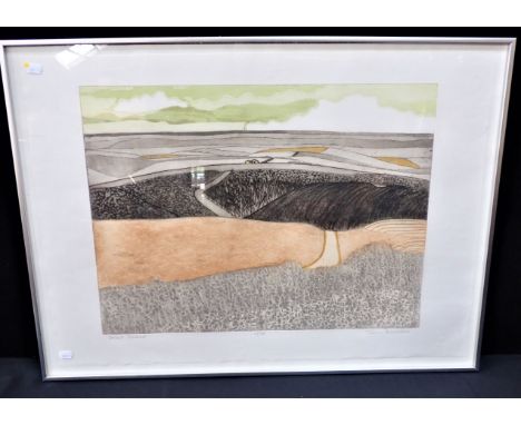 JOHN BRUNSDEN 1933 - 2014: 'DORSET SUMMER' aquatint etching 2/150 sheet 56 x 79cm, plus frame
