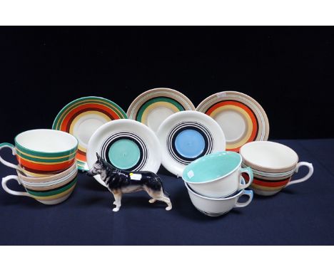 A BESWICK GERMAN SHEPHERD, 'ULRICA OF BRITTAS', SUSIE COOPER CUPS AND SAUCERS (2, breakfast size, one a/f), and three Art Dec