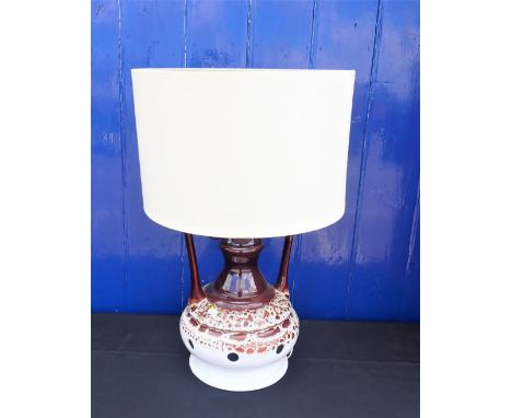 A RETRO MID-CENTURY DESIGN 1960s/70s POTTERY TABLE LAMP two-handled, pierced, and also lit from within, by BHS Lighting 39cm 