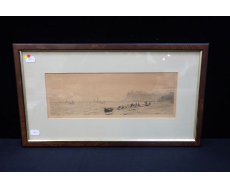 W.L. WYLLIE 1851-1931: HAULING IN THE NETS ON UPGANG BEACH, WHITBY etching, signed, modern frame (paper browned)