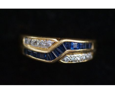 14ct Gold ring set with 10 diamonds &amp; 15 sapphires Size P