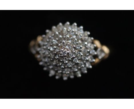 9ct Gold &amp; diamond cluster ring, 0.5 carat in diamond. Size Q