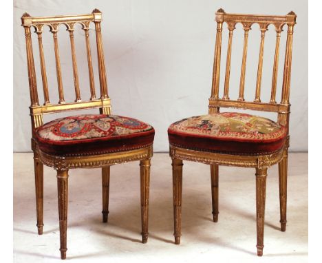 straight top, fluted column back, tapestry seat, on fluted tapering legs