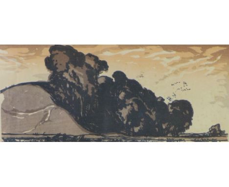 Frank Brangwyn (1867 - 1956) woodblock print inscribed Frank Brangwyn to Kenneth Centre, framed under glass, 42 x 20cm
