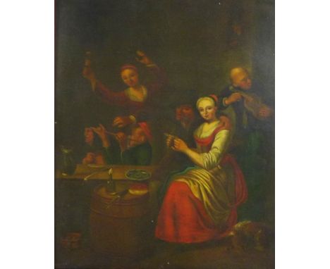 Dutch School oil on panel of a tavern scene, apparently unsigned, under glass within a giltwood frame, 28 x 35cm 
